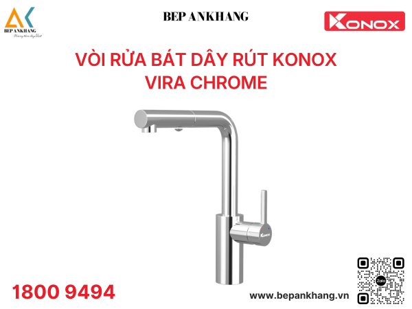 Vòi rửa bát dây rút Konox Vira Chrome